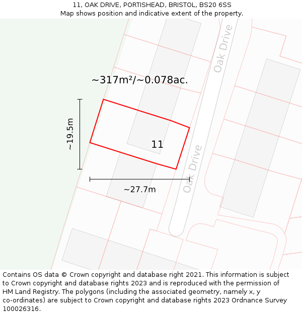 11, OAK DRIVE, PORTISHEAD, BRISTOL, BS20 6SS: Plot and title map