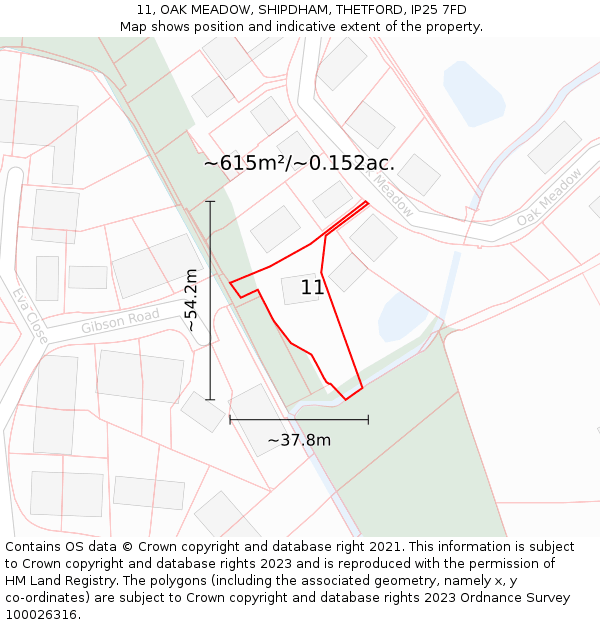 11, OAK MEADOW, SHIPDHAM, THETFORD, IP25 7FD: Plot and title map