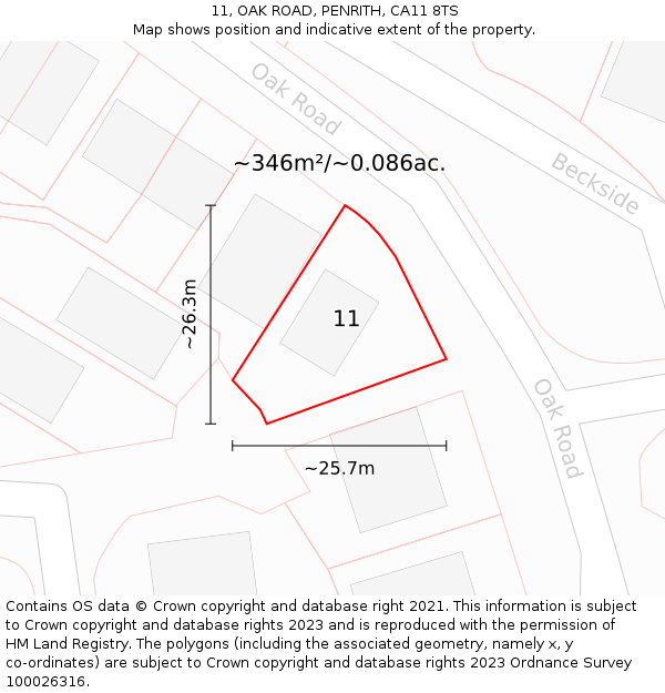 11, OAK ROAD, PENRITH, CA11 8TS: Plot and title map