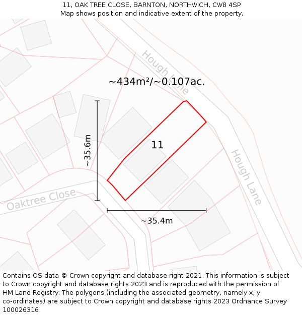11, OAK TREE CLOSE, BARNTON, NORTHWICH, CW8 4SP: Plot and title map