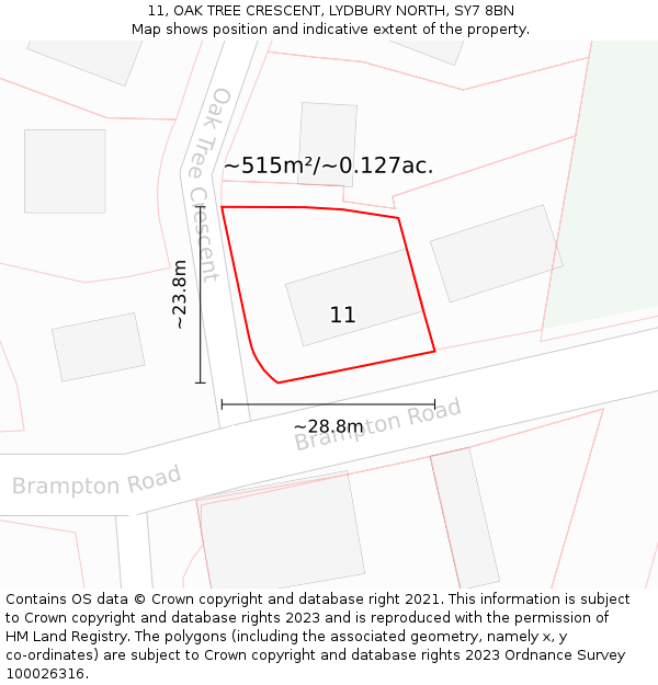 11, OAK TREE CRESCENT, LYDBURY NORTH, SY7 8BN: Plot and title map