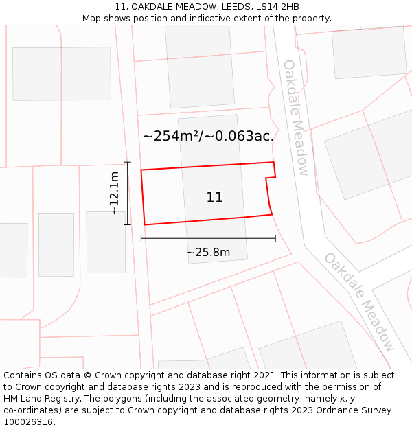 11, OAKDALE MEADOW, LEEDS, LS14 2HB: Plot and title map