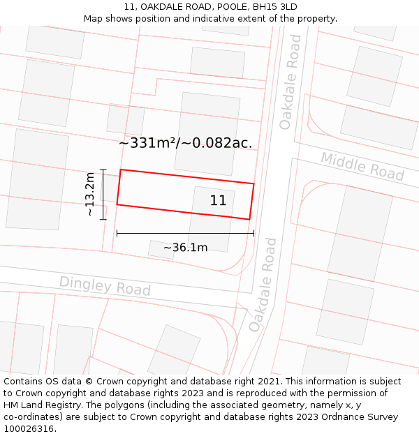 11, OAKDALE ROAD, POOLE, BH15 3LD: Plot and title map