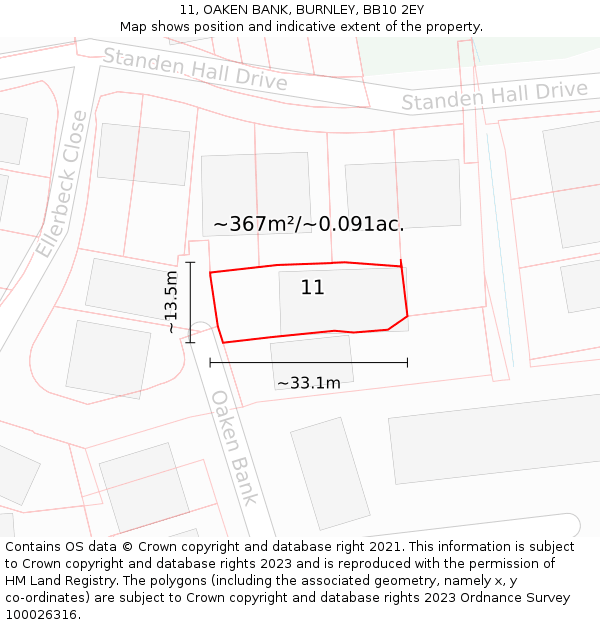 11, OAKEN BANK, BURNLEY, BB10 2EY: Plot and title map