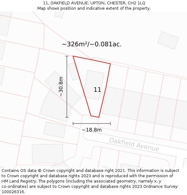 11, OAKFIELD AVENUE, UPTON, CHESTER, CH2 1LQ: Plot and title map