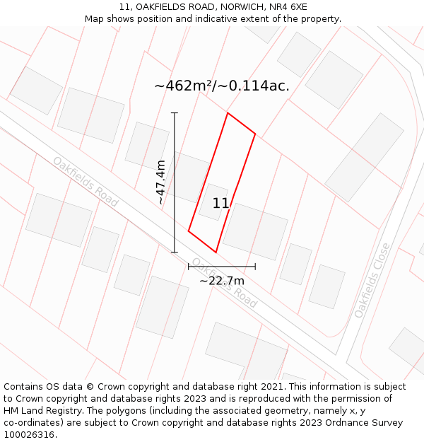 11, OAKFIELDS ROAD, NORWICH, NR4 6XE: Plot and title map