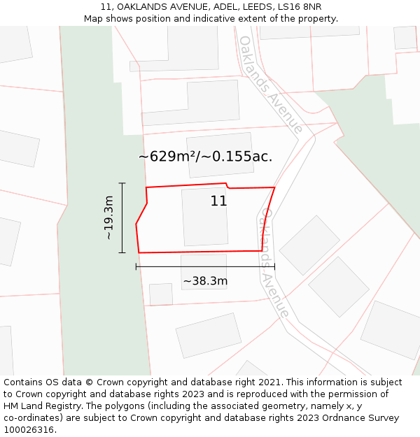 11, OAKLANDS AVENUE, ADEL, LEEDS, LS16 8NR: Plot and title map