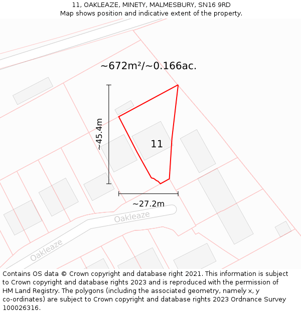 11, OAKLEAZE, MINETY, MALMESBURY, SN16 9RD: Plot and title map