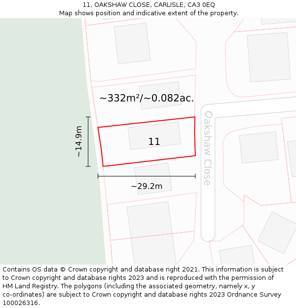 11, OAKSHAW CLOSE, CARLISLE, CA3 0EQ: Plot and title map