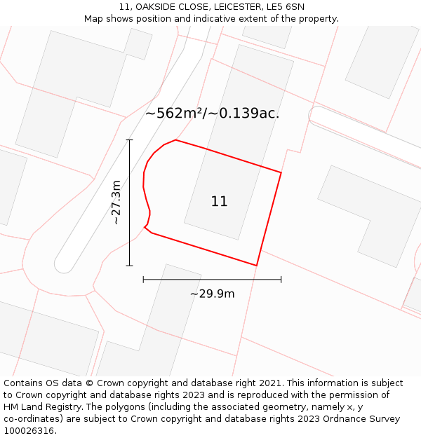 11, OAKSIDE CLOSE, LEICESTER, LE5 6SN: Plot and title map