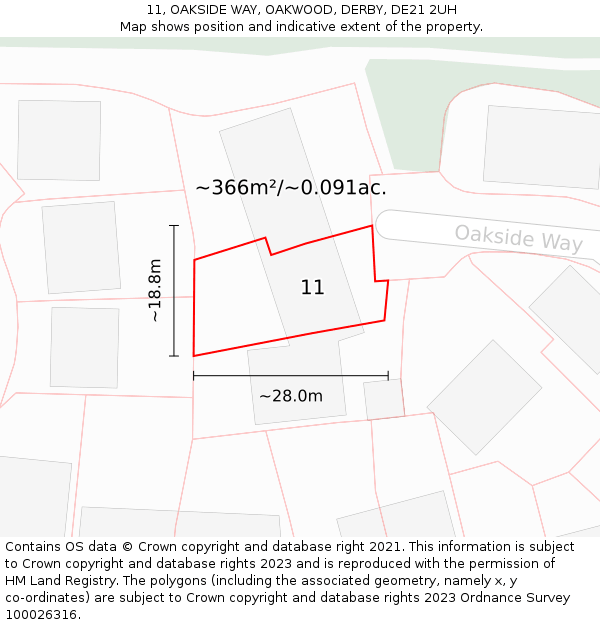 11, OAKSIDE WAY, OAKWOOD, DERBY, DE21 2UH: Plot and title map