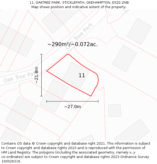 11, OAKTREE PARK, STICKLEPATH, OKEHAMPTON, EX20 2NB: Plot and title map