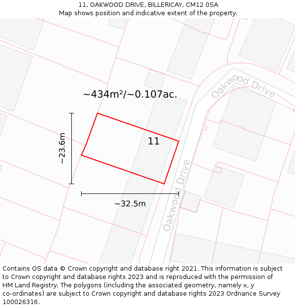 11, OAKWOOD DRIVE, BILLERICAY, CM12 0SA: Plot and title map