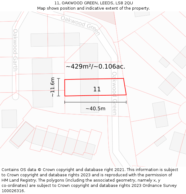 11, OAKWOOD GREEN, LEEDS, LS8 2QU: Plot and title map