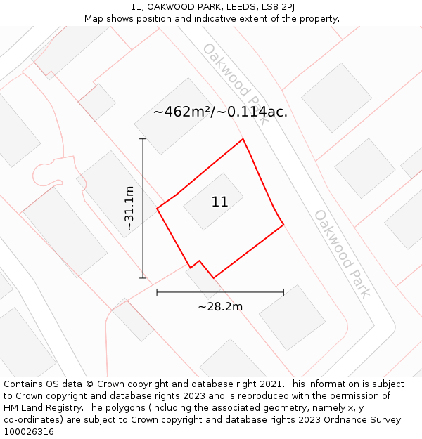 11, OAKWOOD PARK, LEEDS, LS8 2PJ: Plot and title map