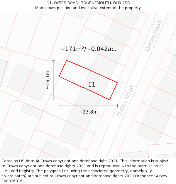 11, OATES ROAD, BOURNEMOUTH, BH9 2SD: Plot and title map