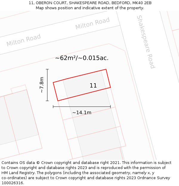 11, OBERON COURT, SHAKESPEARE ROAD, BEDFORD, MK40 2EB: Plot and title map