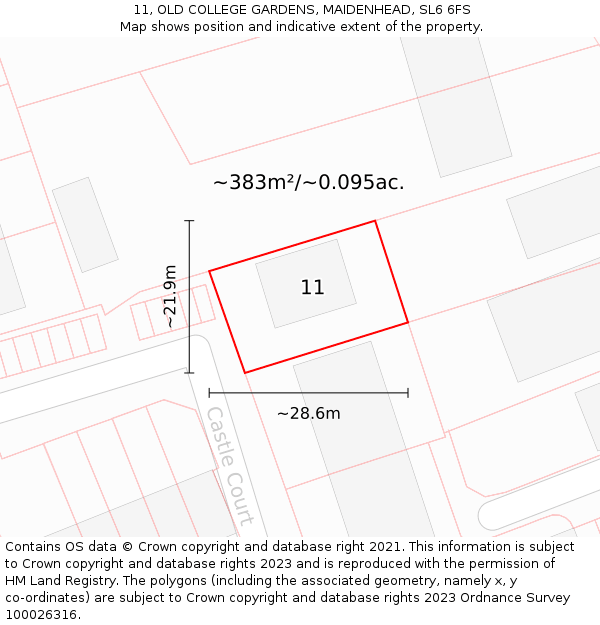11, OLD COLLEGE GARDENS, MAIDENHEAD, SL6 6FS: Plot and title map