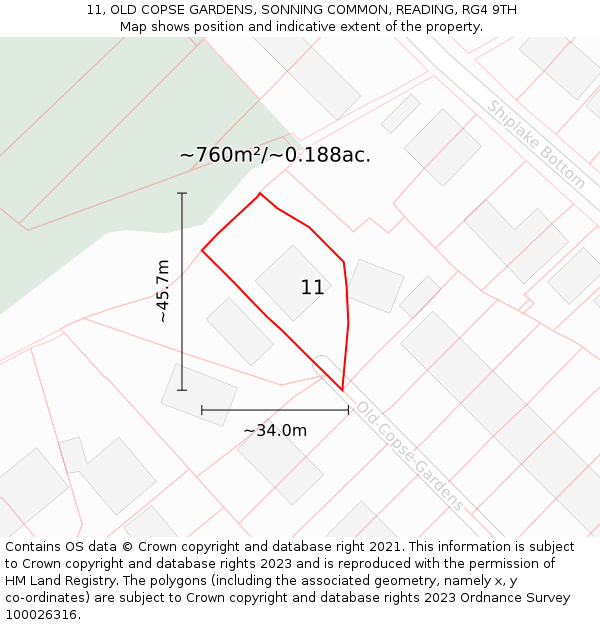 11, OLD COPSE GARDENS, SONNING COMMON, READING, RG4 9TH: Plot and title map