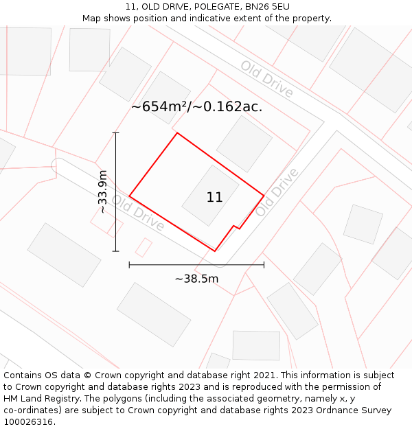 11, OLD DRIVE, POLEGATE, BN26 5EU: Plot and title map