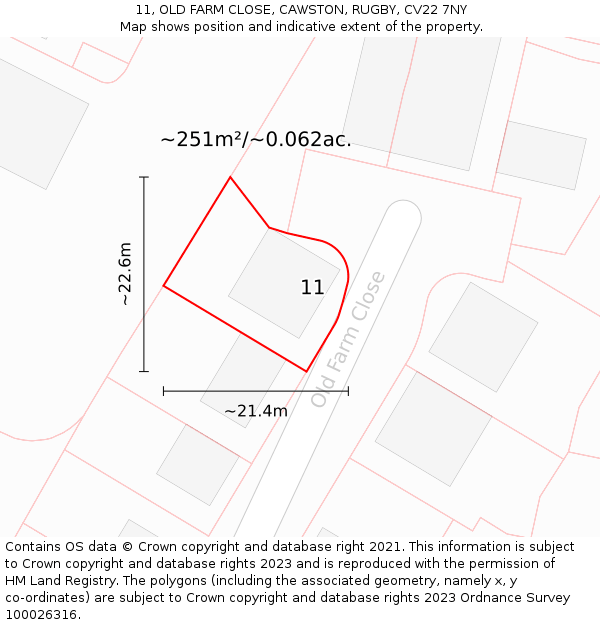 11, OLD FARM CLOSE, CAWSTON, RUGBY, CV22 7NY: Plot and title map