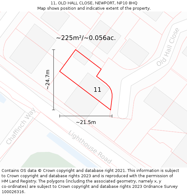 11, OLD HALL CLOSE, NEWPORT, NP10 8HQ: Plot and title map
