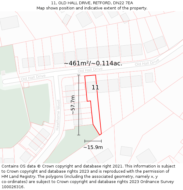 11, OLD HALL DRIVE, RETFORD, DN22 7EA: Plot and title map