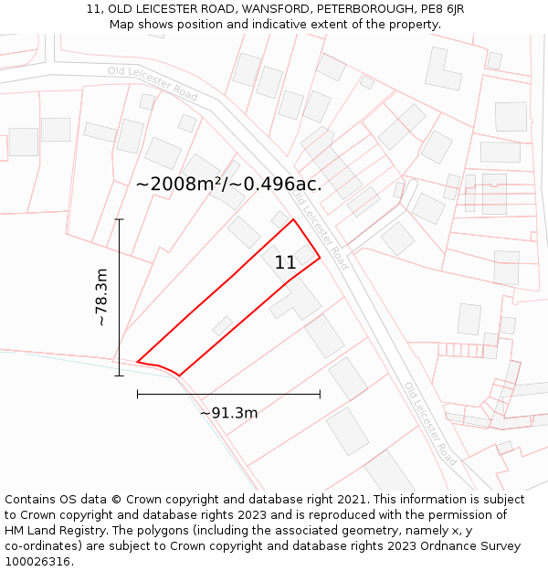 11, OLD LEICESTER ROAD, WANSFORD, PETERBOROUGH, PE8 6JR: Plot and title map