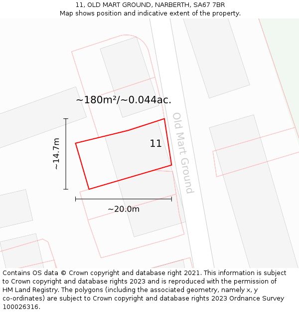 11, OLD MART GROUND, NARBERTH, SA67 7BR: Plot and title map