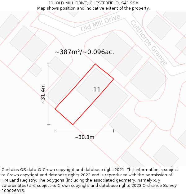 11, OLD MILL DRIVE, CHESTERFIELD, S41 9SA: Plot and title map