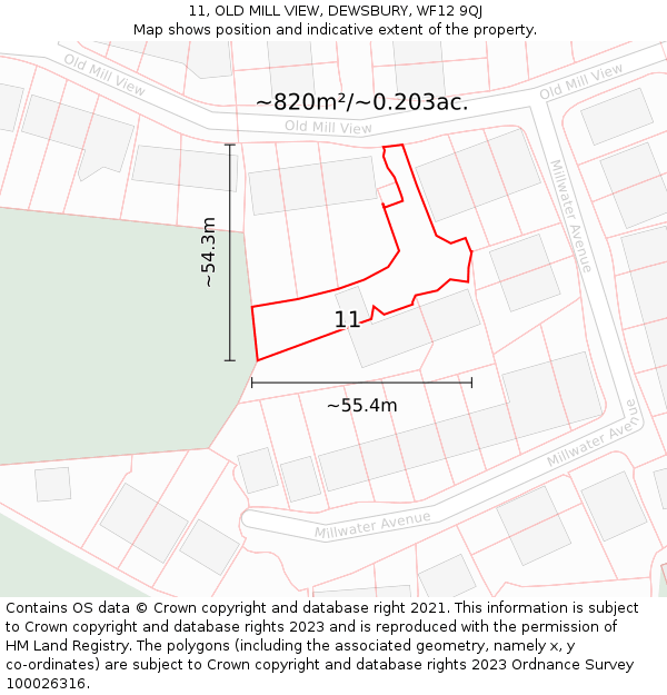 11, OLD MILL VIEW, DEWSBURY, WF12 9QJ: Plot and title map