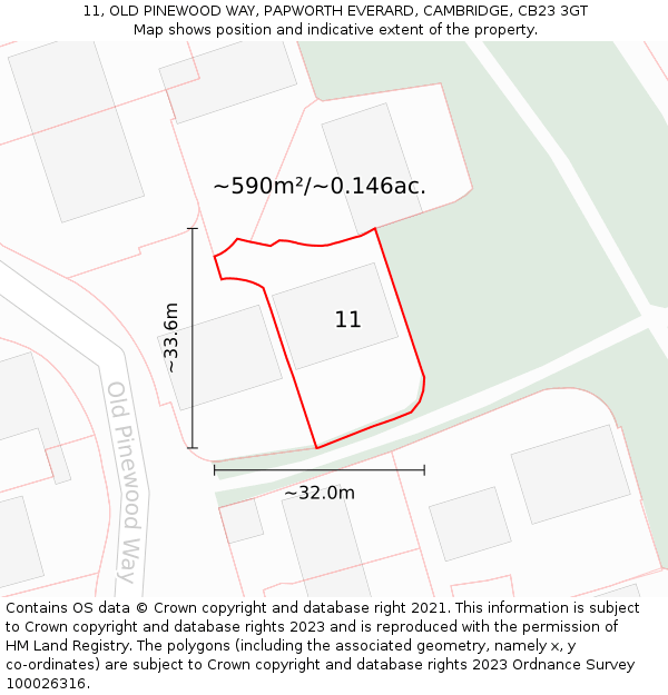 11, OLD PINEWOOD WAY, PAPWORTH EVERARD, CAMBRIDGE, CB23 3GT: Plot and title map