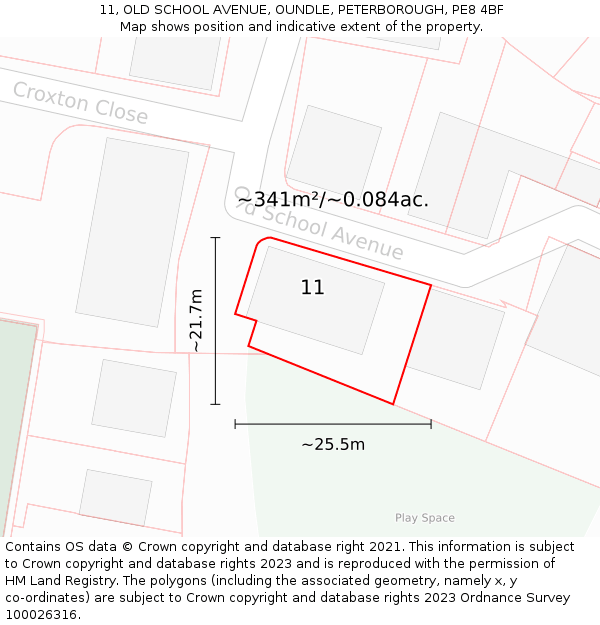 11, OLD SCHOOL AVENUE, OUNDLE, PETERBOROUGH, PE8 4BF: Plot and title map