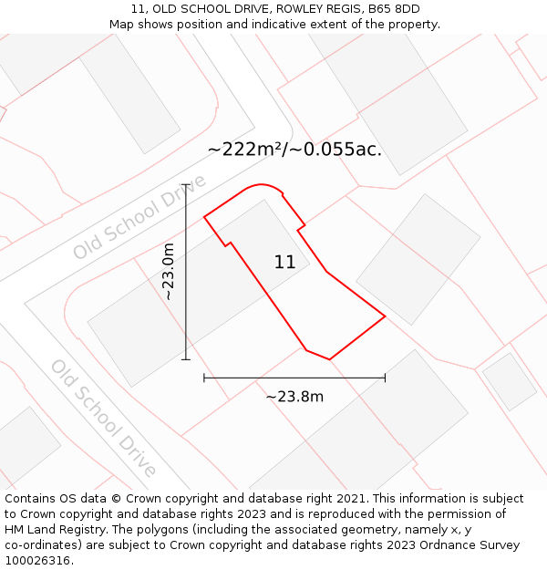 11, OLD SCHOOL DRIVE, ROWLEY REGIS, B65 8DD: Plot and title map
