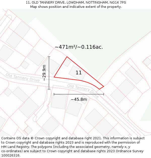 11, OLD TANNERY DRIVE, LOWDHAM, NOTTINGHAM, NG14 7PS: Plot and title map