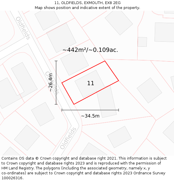 11, OLDFIELDS, EXMOUTH, EX8 2EG: Plot and title map