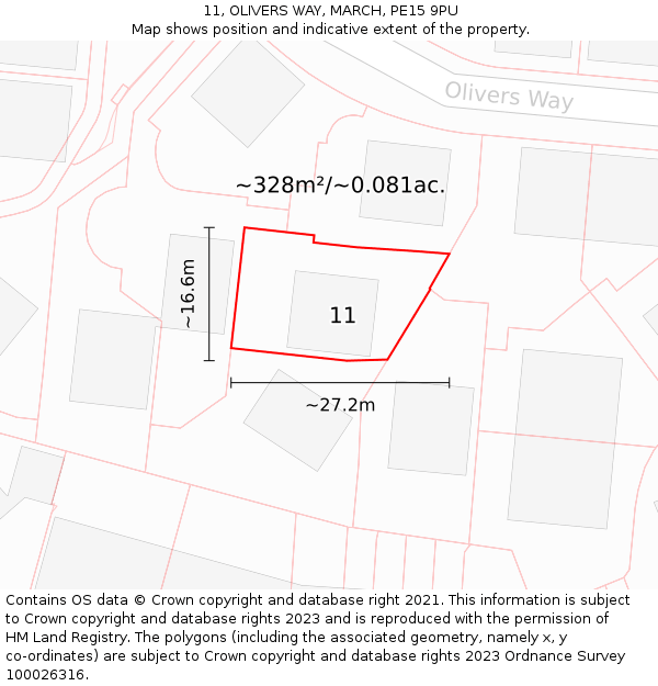 11, OLIVERS WAY, MARCH, PE15 9PU: Plot and title map