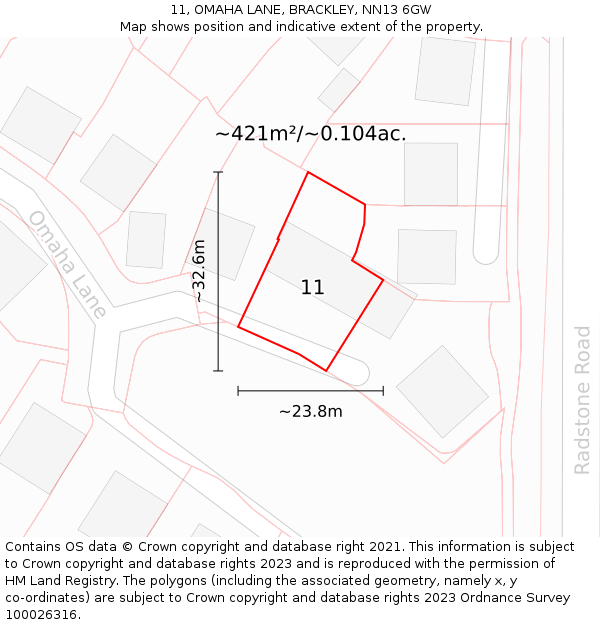 11, OMAHA LANE, BRACKLEY, NN13 6GW: Plot and title map