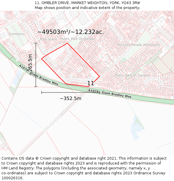 11, OMBLER DRIVE, MARKET WEIGHTON, YORK, YO43 3RW: Plot and title map