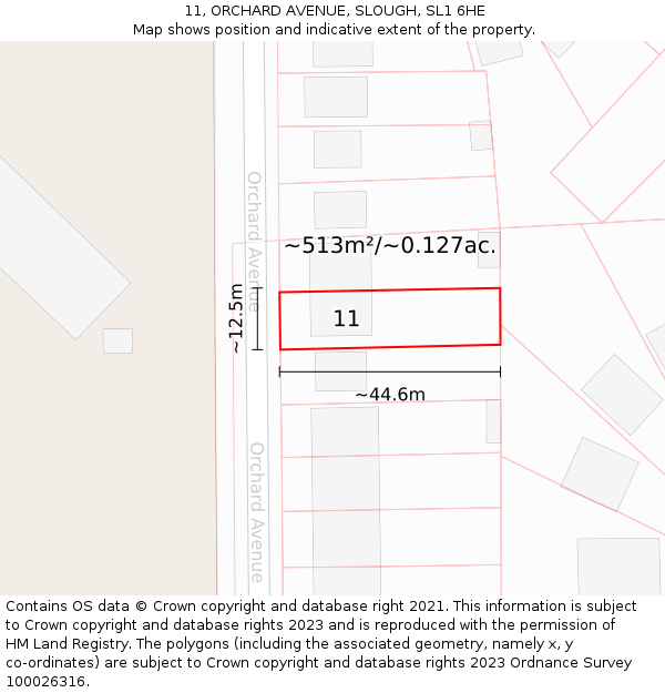11, ORCHARD AVENUE, SLOUGH, SL1 6HE: Plot and title map