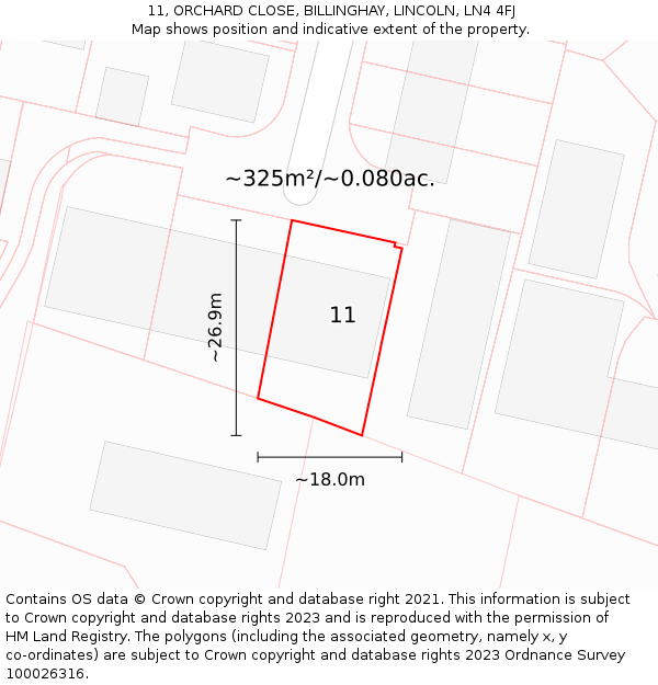 11, ORCHARD CLOSE, BILLINGHAY, LINCOLN, LN4 4FJ: Plot and title map