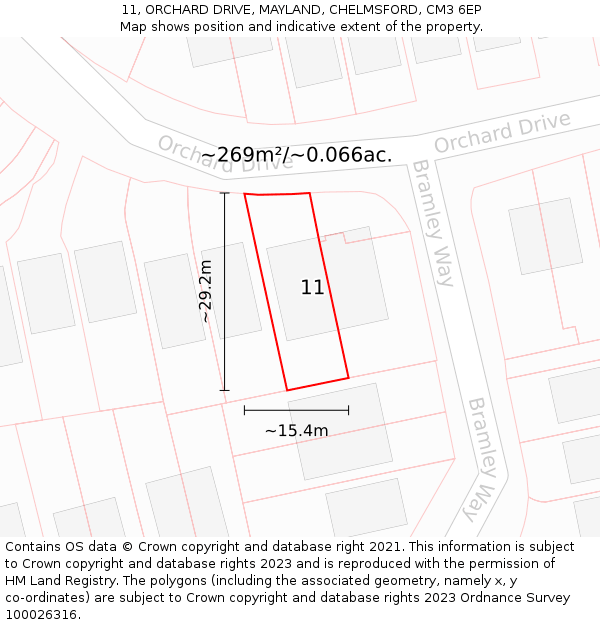 11, ORCHARD DRIVE, MAYLAND, CHELMSFORD, CM3 6EP: Plot and title map