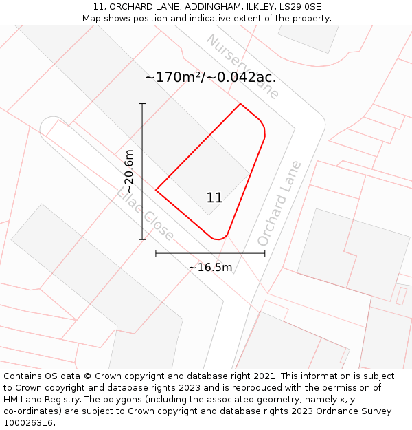 11, ORCHARD LANE, ADDINGHAM, ILKLEY, LS29 0SE: Plot and title map