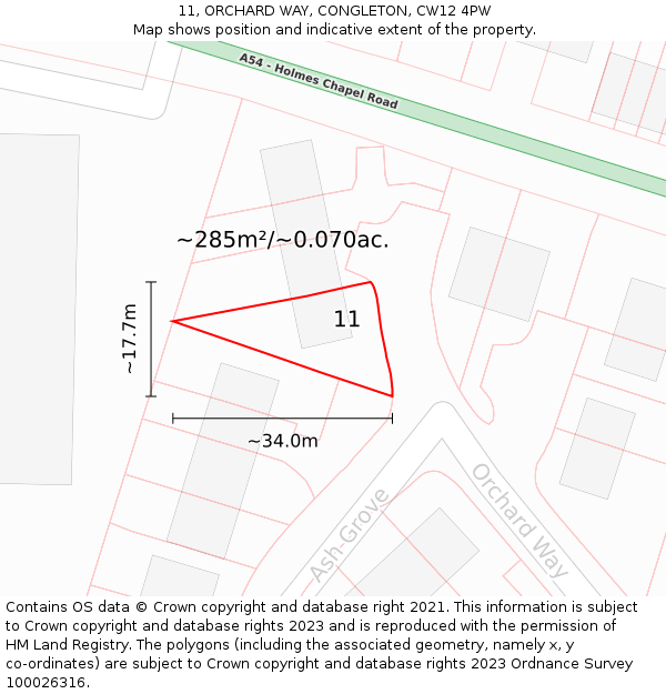 11, ORCHARD WAY, CONGLETON, CW12 4PW: Plot and title map