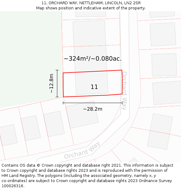 11, ORCHARD WAY, NETTLEHAM, LINCOLN, LN2 2SR: Plot and title map