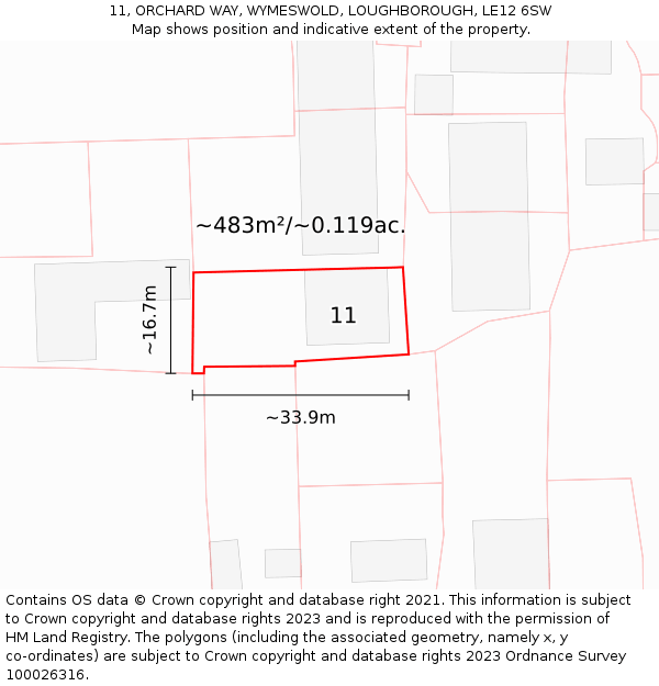 11, ORCHARD WAY, WYMESWOLD, LOUGHBOROUGH, LE12 6SW: Plot and title map