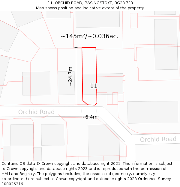11, ORCHID ROAD, BASINGSTOKE, RG23 7FR: Plot and title map