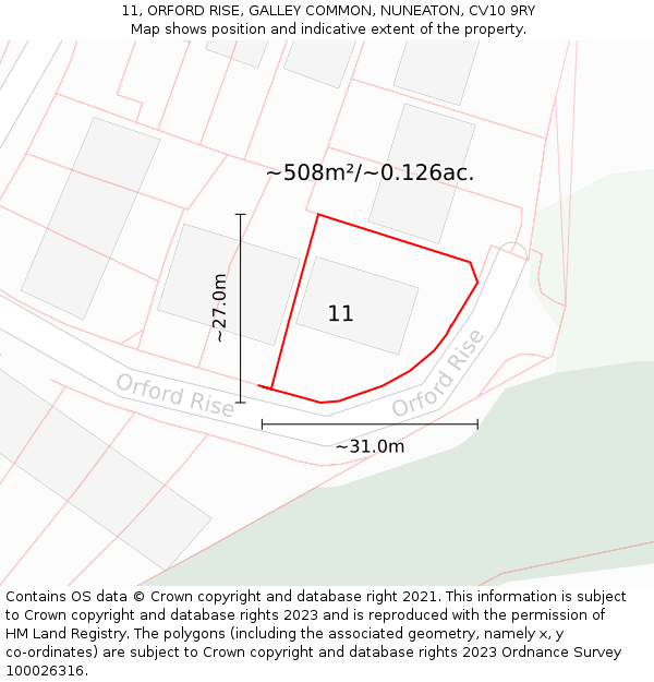 11, ORFORD RISE, GALLEY COMMON, NUNEATON, CV10 9RY: Plot and title map