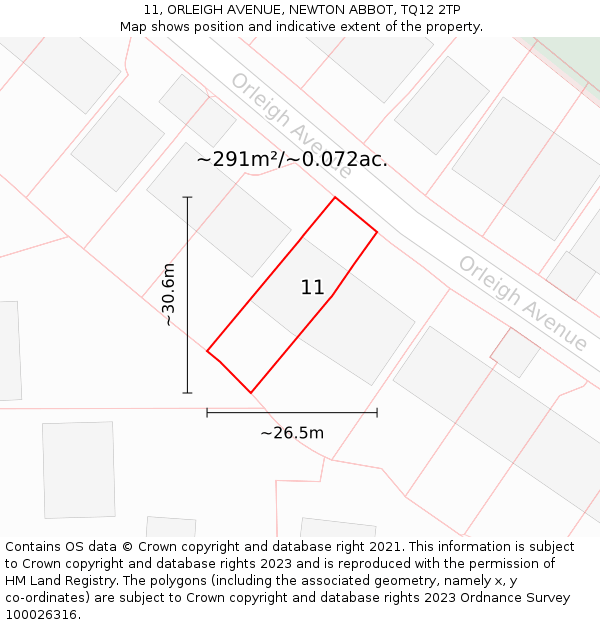 11, ORLEIGH AVENUE, NEWTON ABBOT, TQ12 2TP: Plot and title map