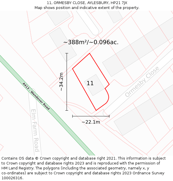 11, ORMESBY CLOSE, AYLESBURY, HP21 7JX: Plot and title map
